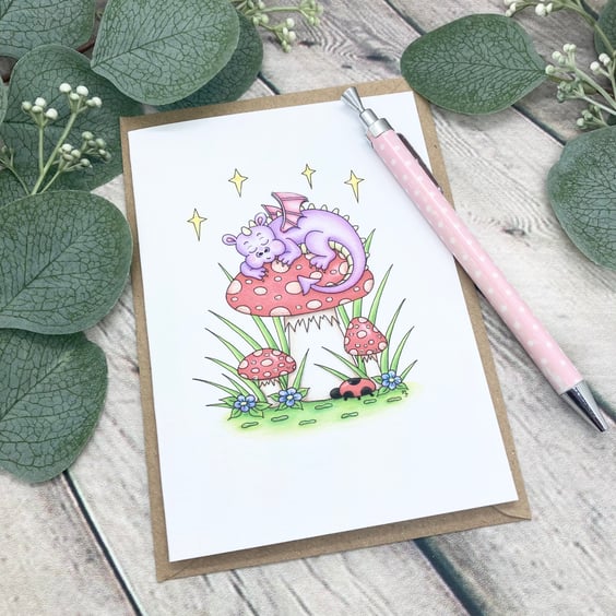 Dragon Card - Blank Card - Birthday Card - Any Occasion - Sleepy Dragon