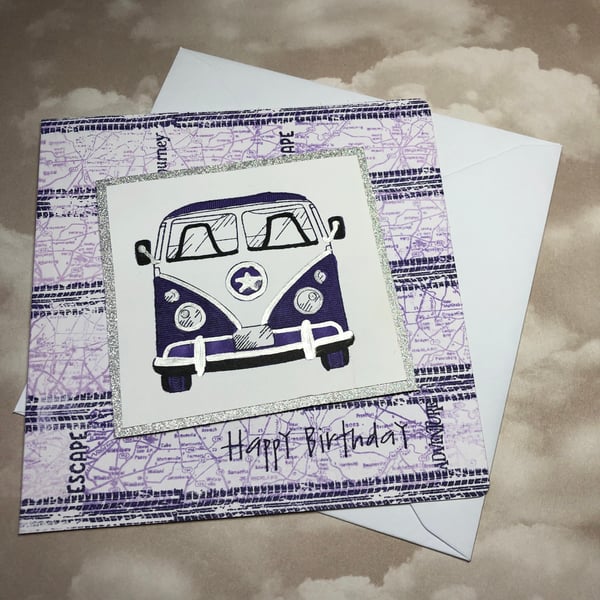 Purple camper van birthday card