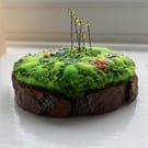 Embroidered moss ornament 