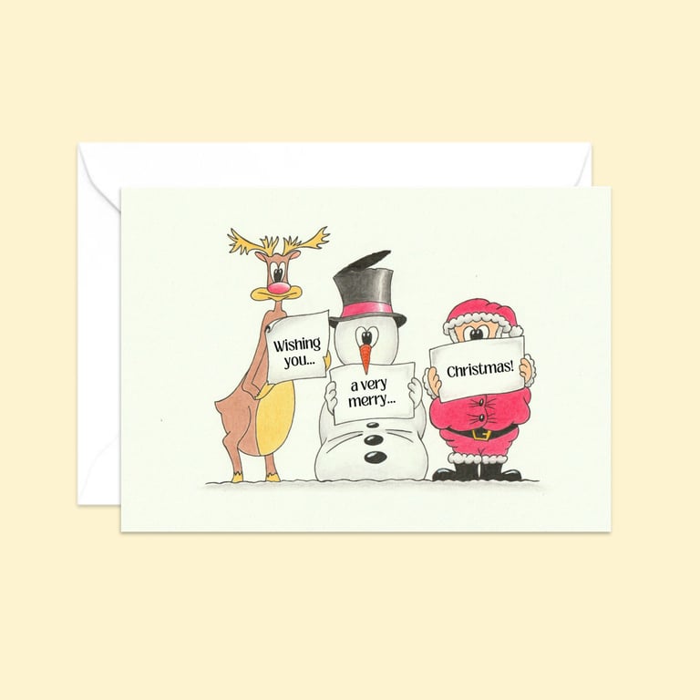 Funny Christmas Card: Pencil Illustration Wishing You a Merry Christmas (603)