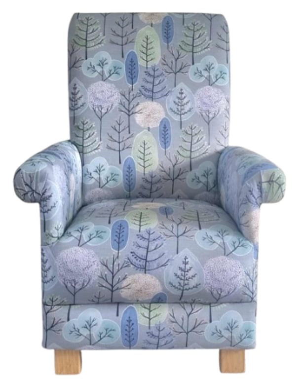 Voyage Lyall Cornflower Blue Floral Armchair Adult Chair Green Accent Small 