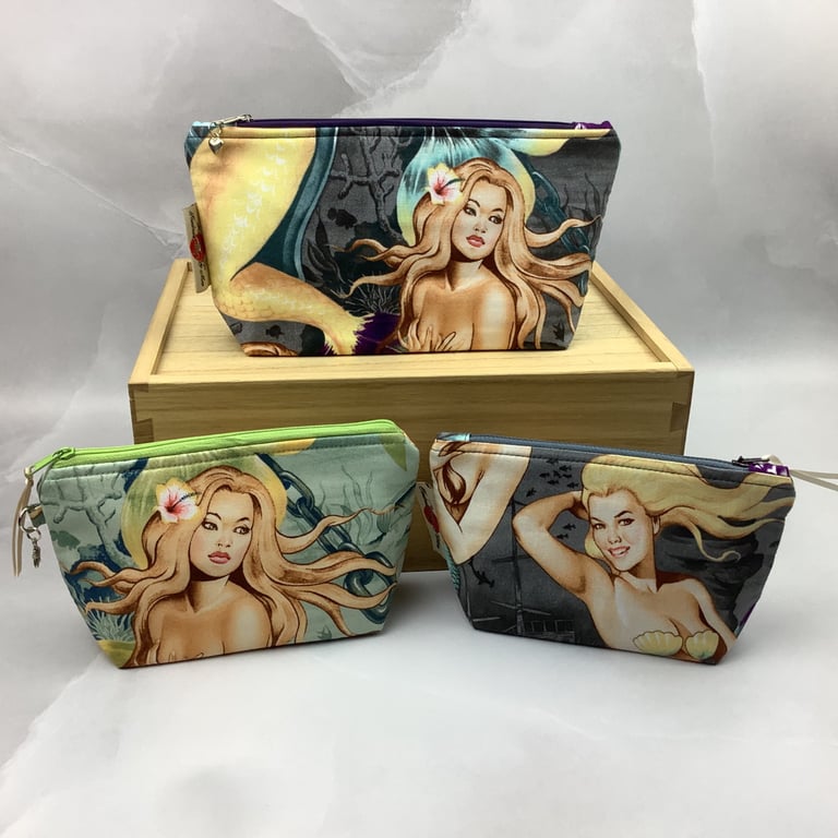 Mermaids makeup bag, zip bag, options, Handmade