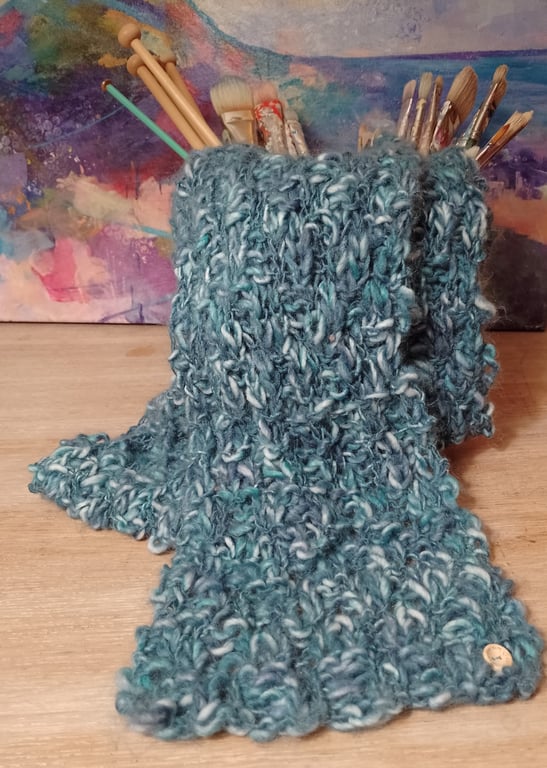 "Stream" long, thin, blue scarf