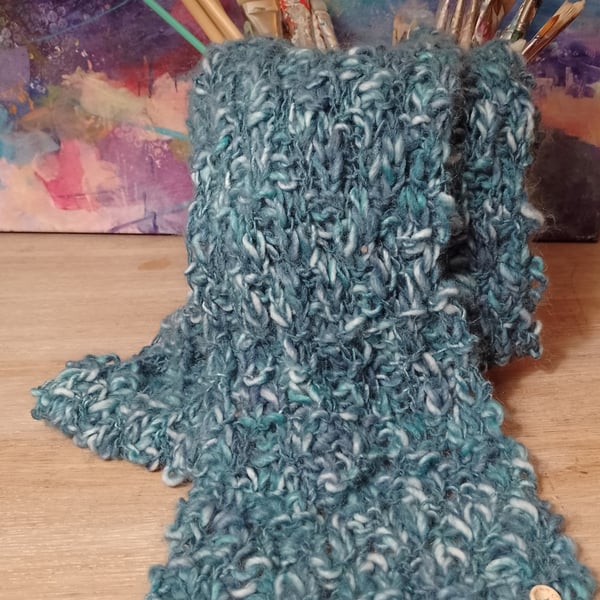 "Stream" long, thin, blue scarf