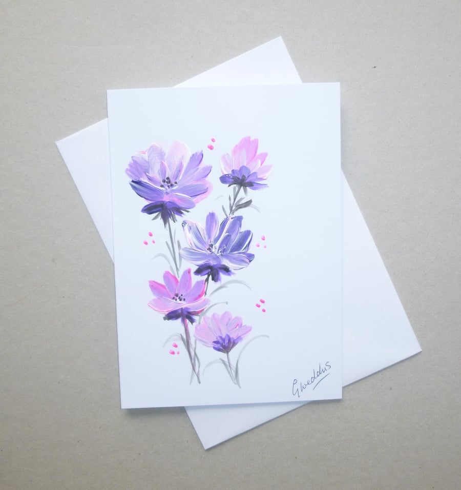 hand painted floral greetings card ( ref FA 342 R5 )