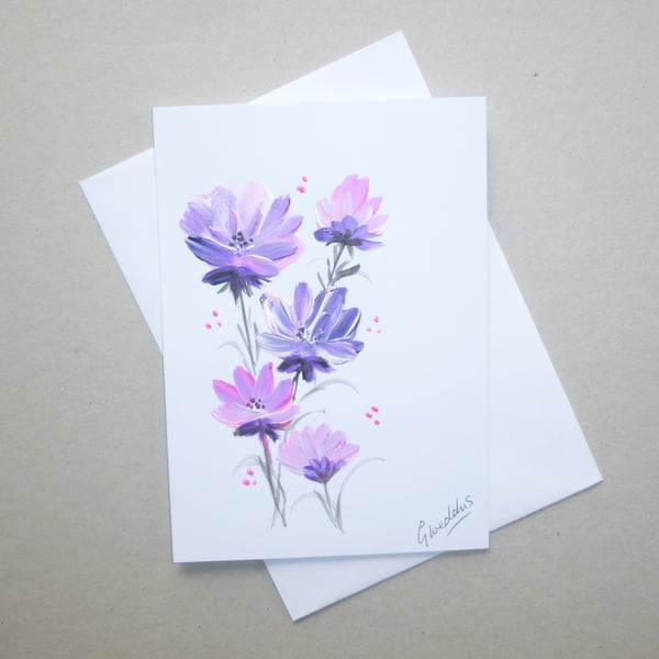 hand painted floral greetings card ( ref FA 342 R5 )