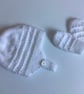 Baby hat and mitts set white 0-3 months 