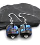 lampwork glass earrings, black and silver wrapped