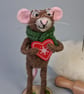 Needle Felted Brown Mouse with a big Heart - Woollen Decoration  - Image 1
