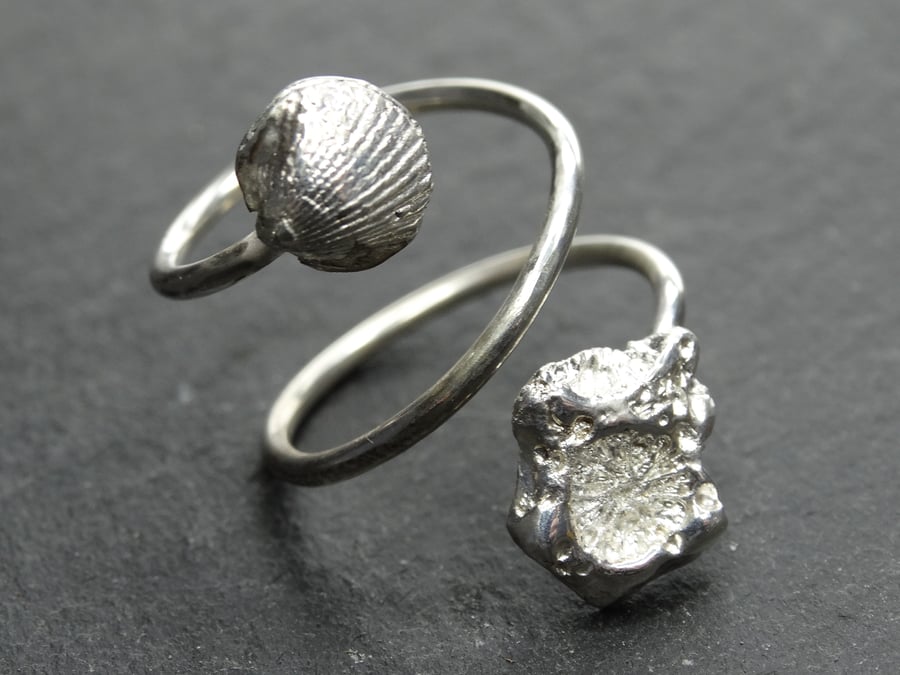 Double Twist Tristan Plisk Ring sterling silver, adjustable, resizable, shells, 