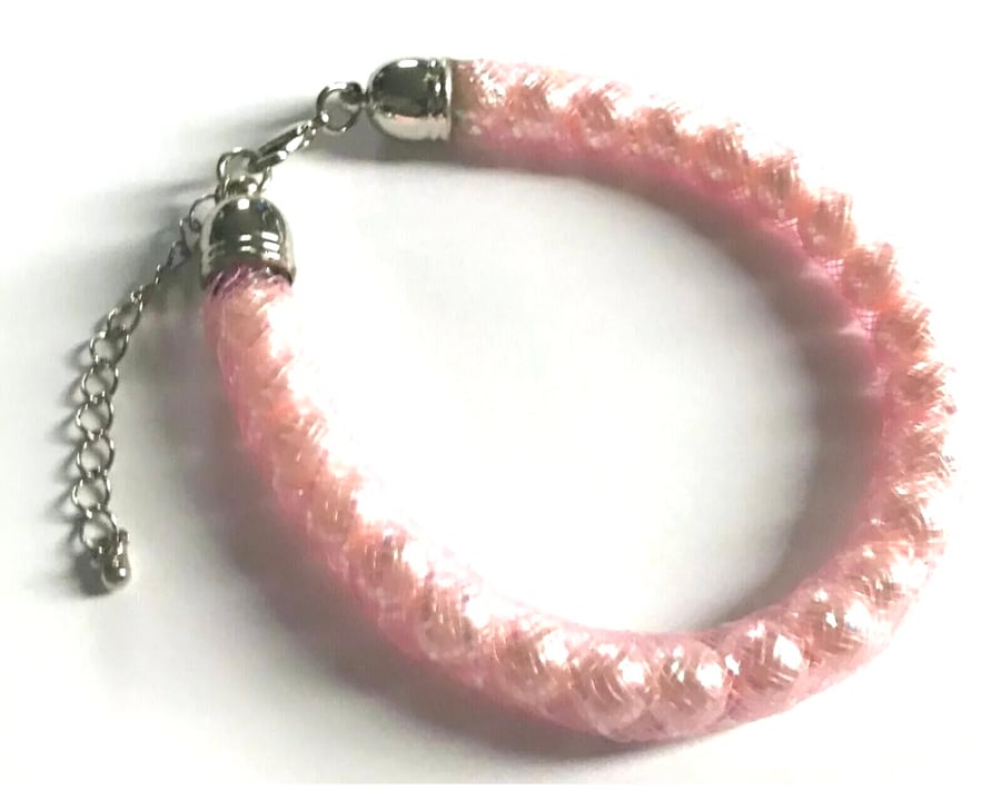 Sparkly Mesh Bracelet with Pink Faux Pearls.