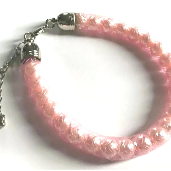 Sparkly Mesh Bracelet with Pink Faux Pearls.