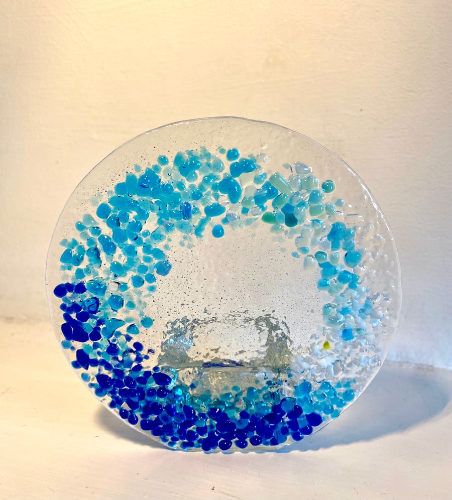 fused glass wave tea light candle holder sea ocean 