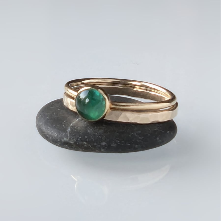Recycled HANDMADE 9 carat Gold Natural Emerald Double Rings