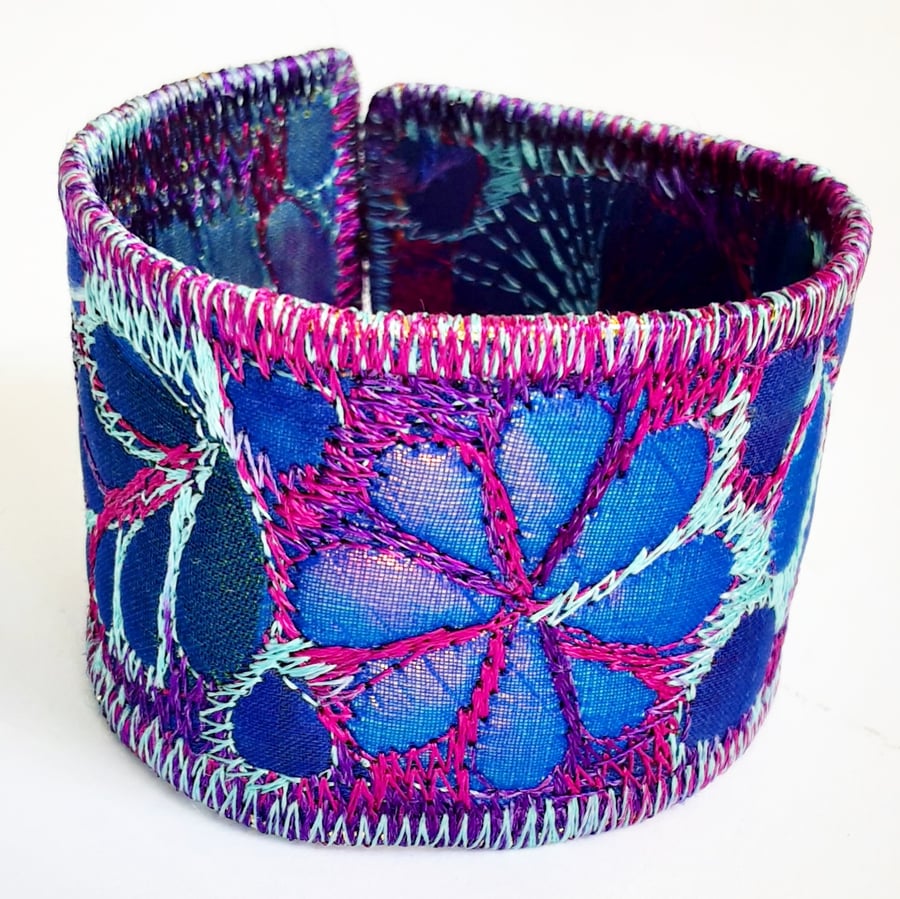 Textile Cuff with Free Machine Embroidery Hand dyed