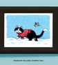 Festive Tuxedo Cat in Snow A4 Art Print - Image 4
