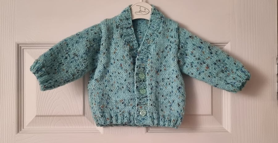 Knitted baby boy cardigan, aqua marine, baby gift, baby shower gift