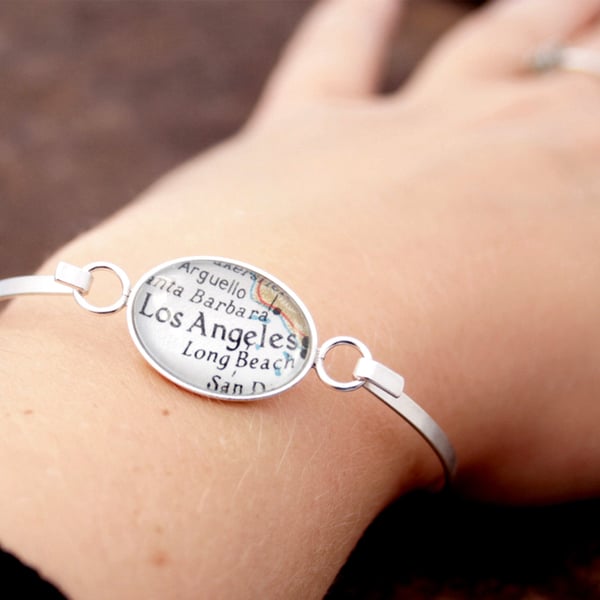 Sterling Silver Bangle Bracelet with Personalised Travel Destination