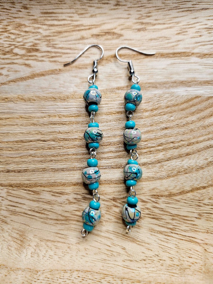 Turquoise Beaded Dangle Earrings
