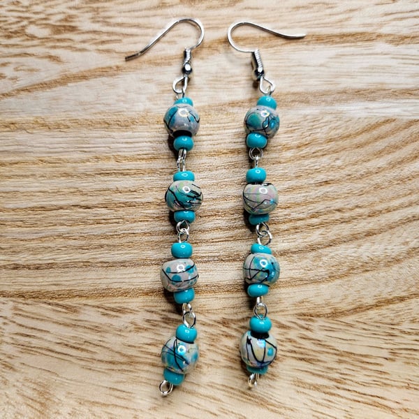 Turquoise Beaded Dangle Earrings