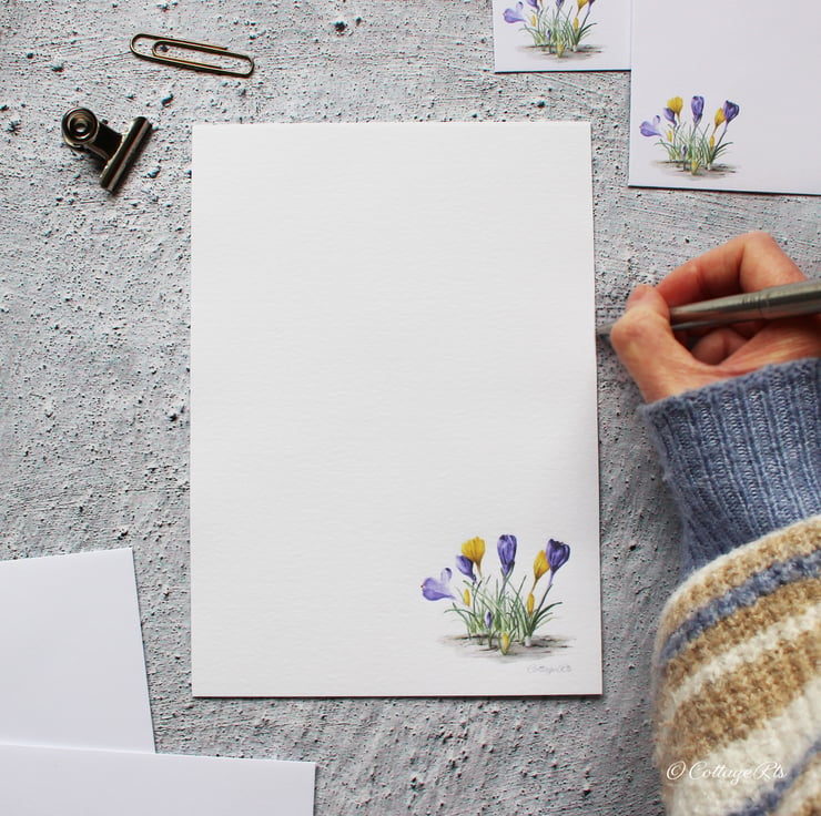 Crocus Flower Letter Writing Paper Hand Designe... - Folksy