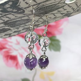 Amethyst and glass earrings