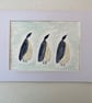 Three Marching Penguins original watercolour painting. Size A4