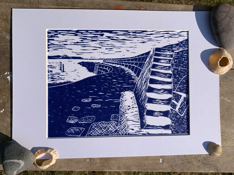 The Cobb at Lyme Regis original Lino print