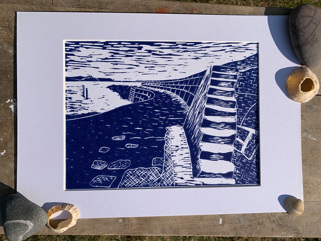 The Cobb at Lyme Regis original Lino print