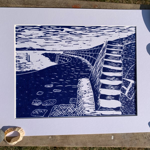 The Cobb at Lyme Regis original Lino print