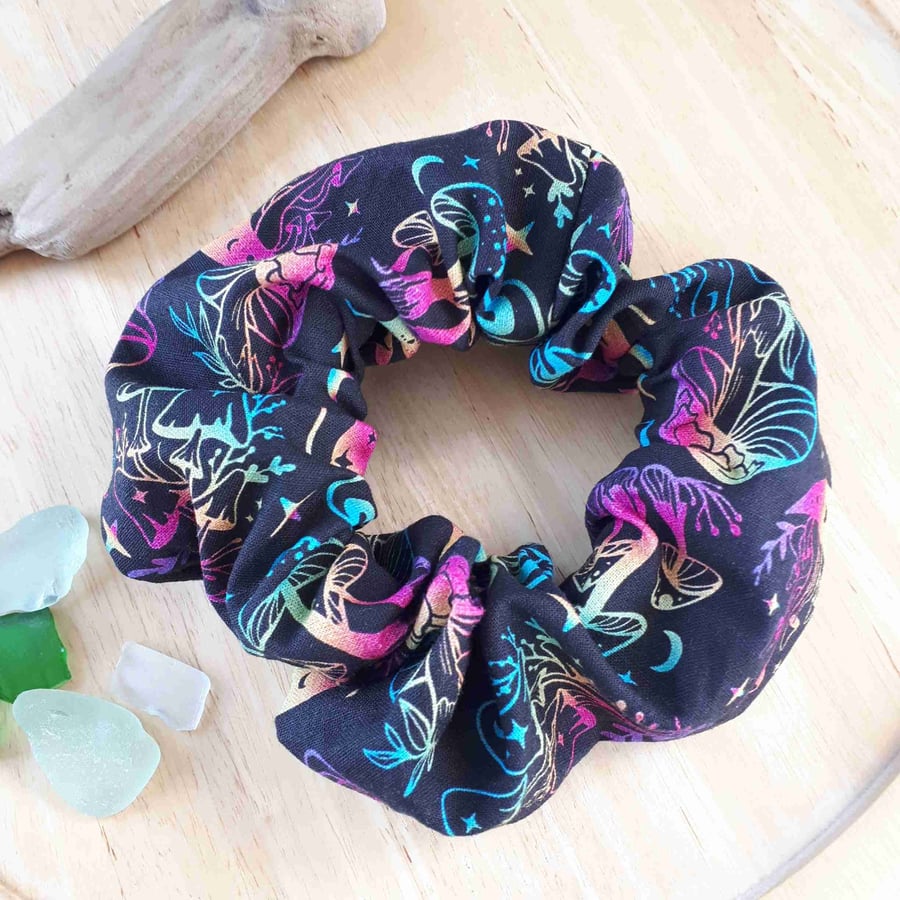 Oversized, Large Wide Cotton Scrunchies, Black Neon Bright, Thick Elastic, A87