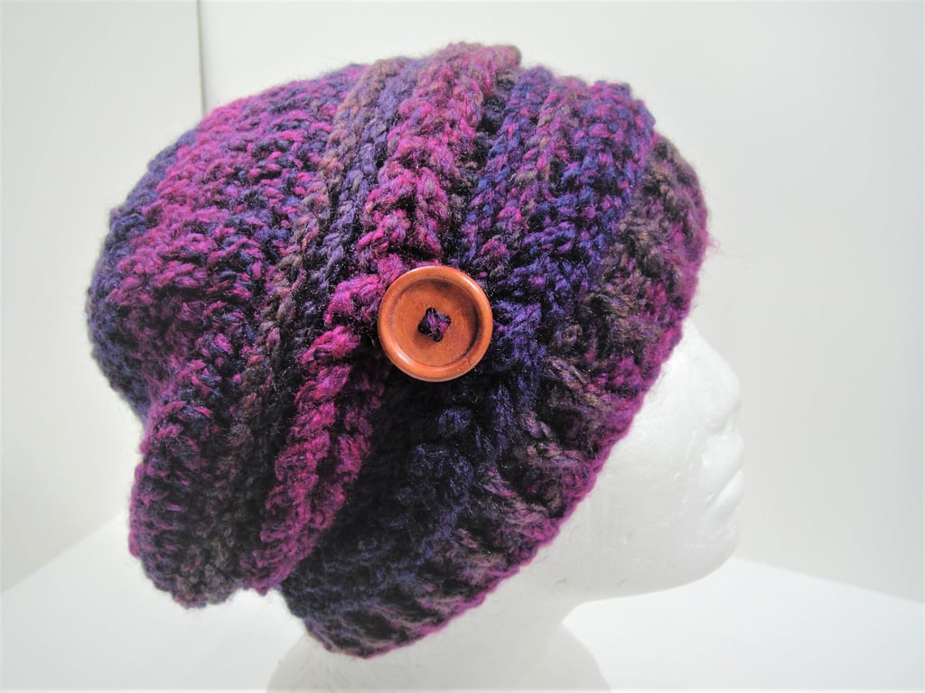 Crochet Slouch Hat, Womens Beanie, Slouchy hat, Purple womens hat.