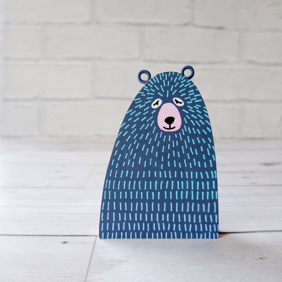 Naive Navy Bear, Handmade Wooden Bear