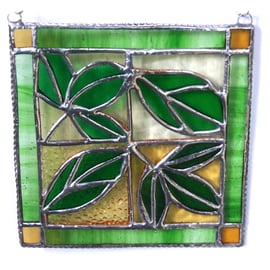 Leaf Tile Suncatcher Stained Glass Spring Green Framed Picture 007