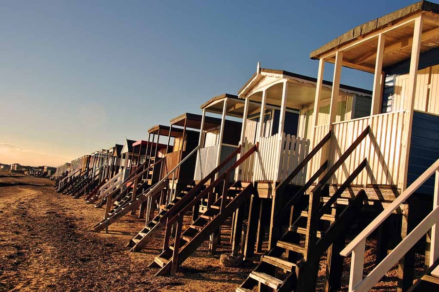 Thorpe bay beach huts Essex UK 18"x12" Print