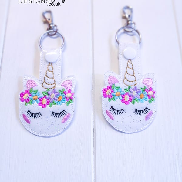 Unicorn Keyring, Sparkly Floral Unicorn Keychain, Unicorn Bag Charm, Keyring