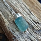 Sea glass 'bullet' shaped stopper necklace set in silver 