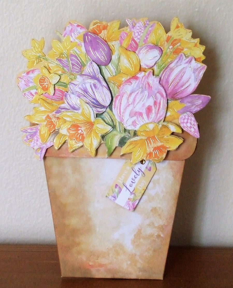 Plant Pot Card, Tulips and Daffodils