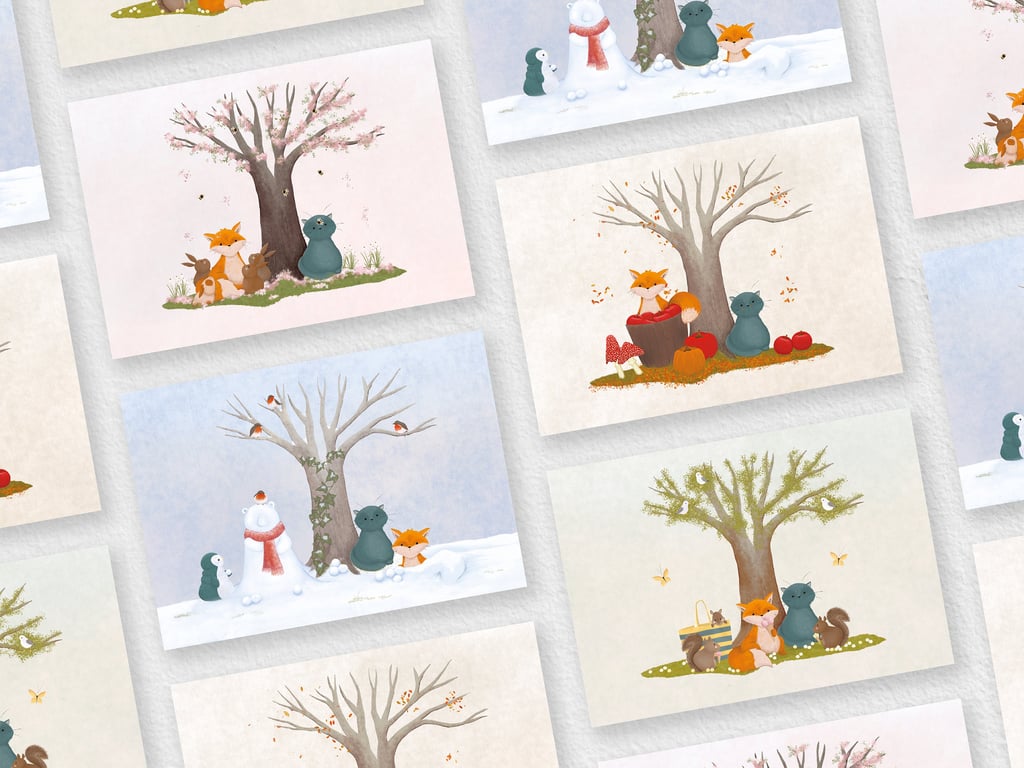 Animal Seasons; Prints Wall Art; Children Nursery