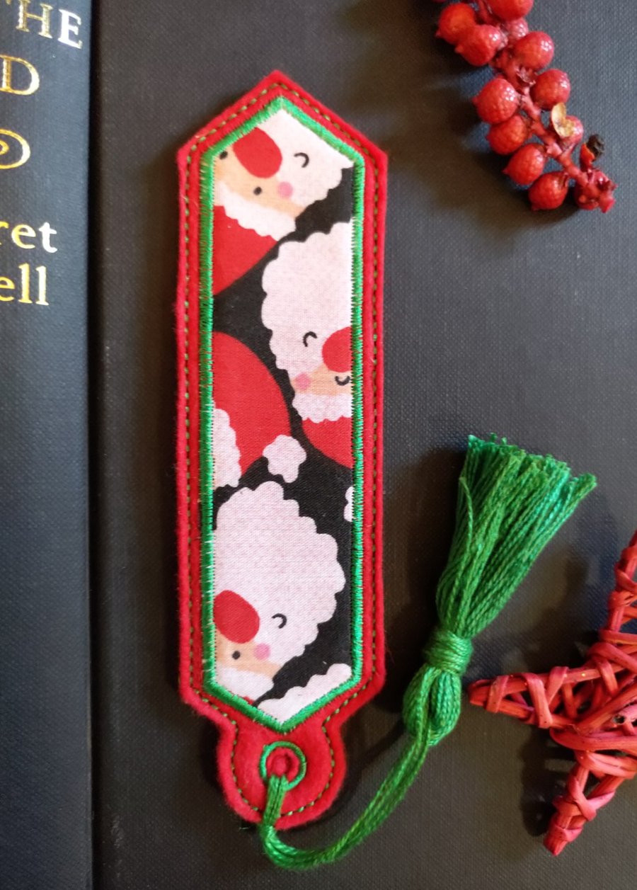 Christmas Santa Bookmark embroidered hand crafted design coordinating tassel