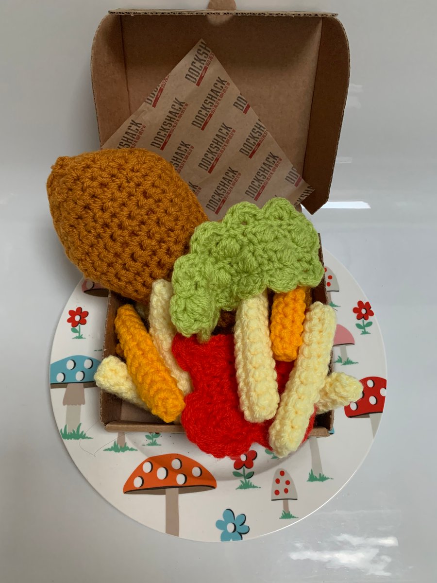 Crocheted Fish Chips & Mushy Peas