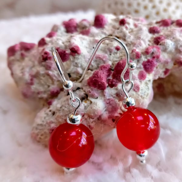 Genuine smooth RUBY orb bead with Tibetan silver classy EARRINGS