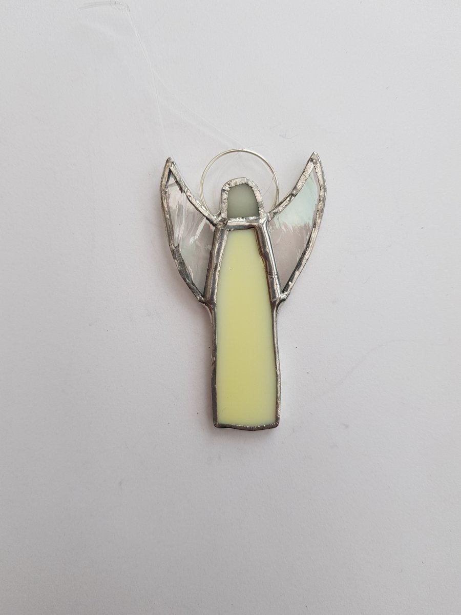 179 Stained Glass Small Pale Yellow Thin Angel - handmade hanging decoration.