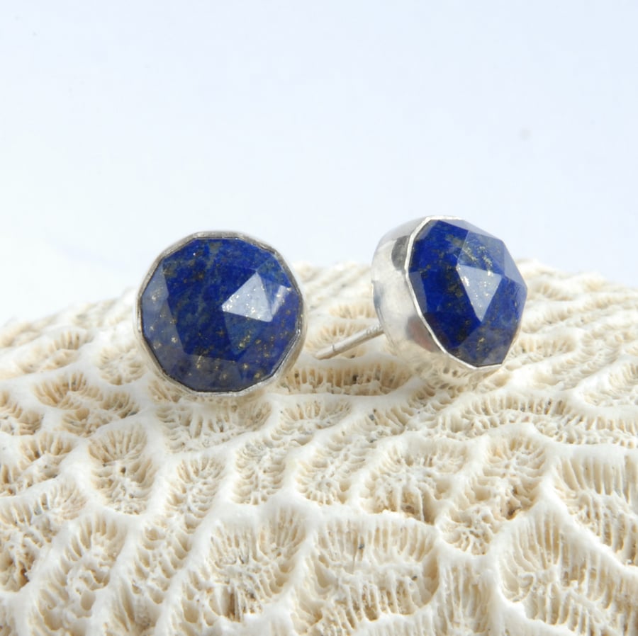 Large Lapis and silver stud earrings