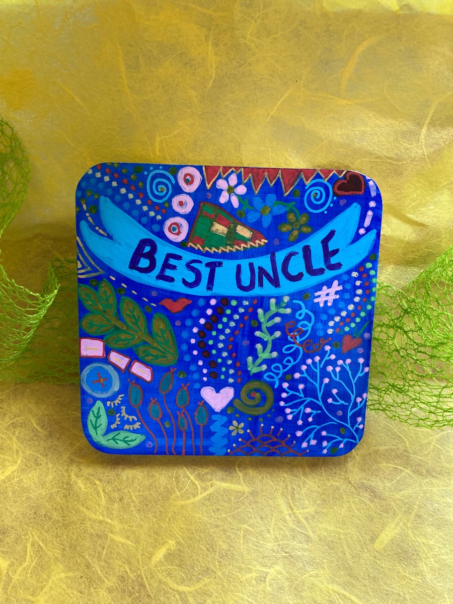 Hand painted  BEST UNCLE coaster