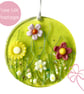 Fused Glass Wildflower Meadow Hanging Decoration - Lilac, Yellow & Deep Pink