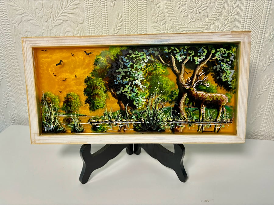 A hand painted and resin layered landscape piece by Andrew Jenkins 