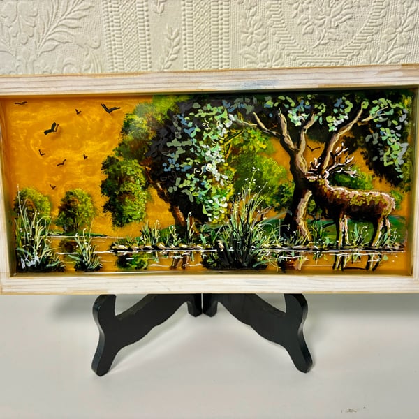 A hand painted and resin layered landscape piece by Andrew Jenkins 