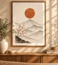 Rising Sun Japandi Wall Art, Japanese Minimalist Mountain Print (Physical Print)