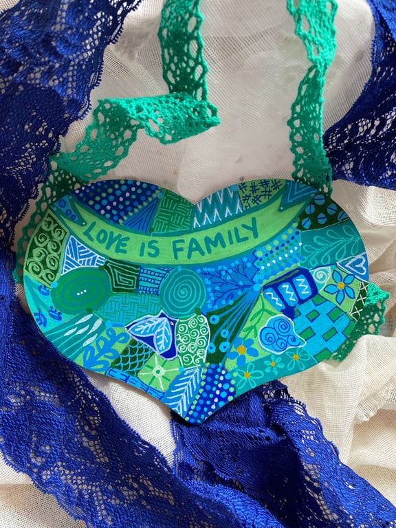Love is family handpainted heart 